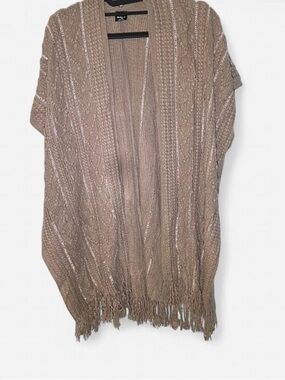 Beige Knit Open-Front Fringe Sweater - Women